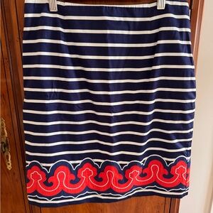 Vineyard Vines Navy and White Striped Pencil Skirt with Red Embroidery